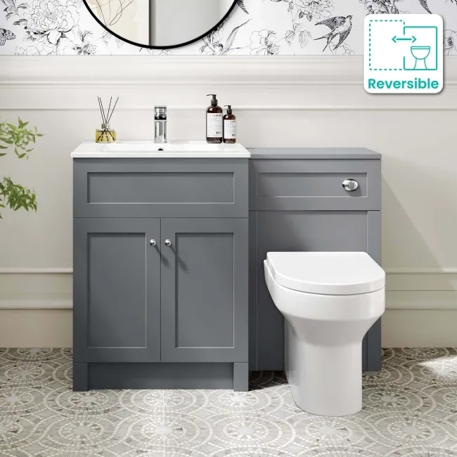 Milos Fog Grey Combination Vanity Basin and Miami Toilet 1100mm - Chrome Handles