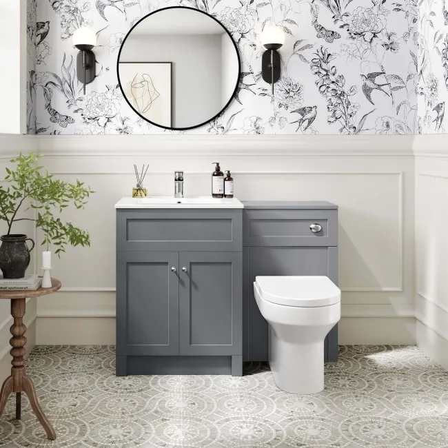 Milos Fog Grey Combination Vanity Basin and Miami Toilet 1100mm - Chrome Handles
