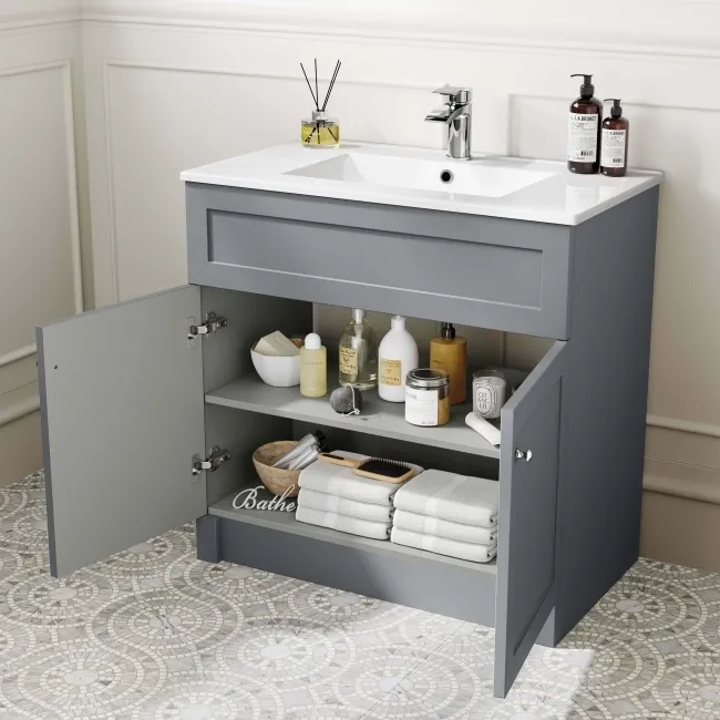 Milos Fog Grey Combination Vanity Basin and Miami Toilet 1300mm - Chrome Handles
