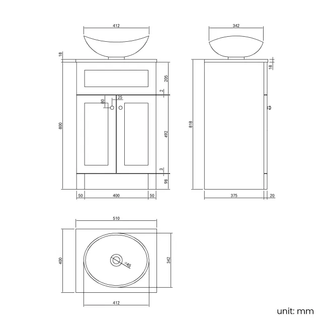 Milos Slate Grey Vanity with Oval Basin 500mm - Chrome Handles