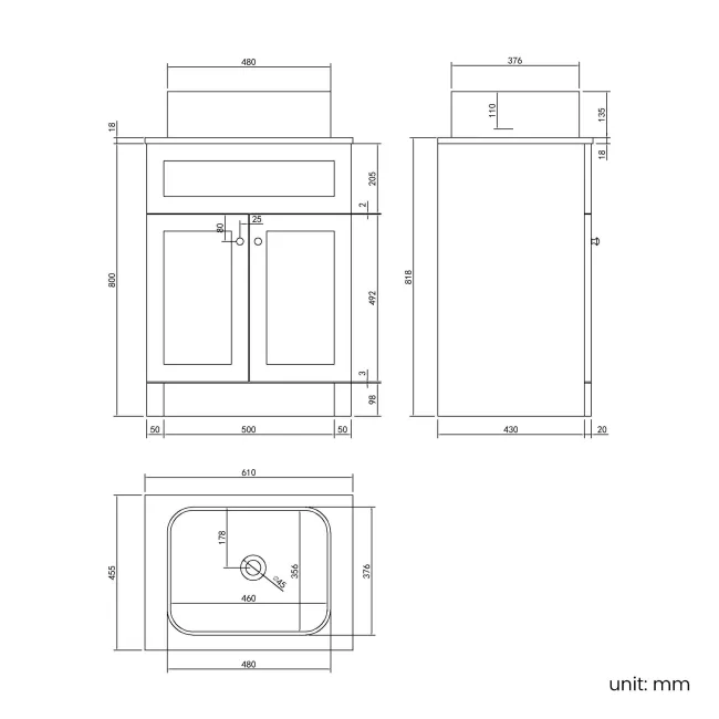 Milos Slate Grey Vanity with Troy Basin 600mm - Chrome Handles