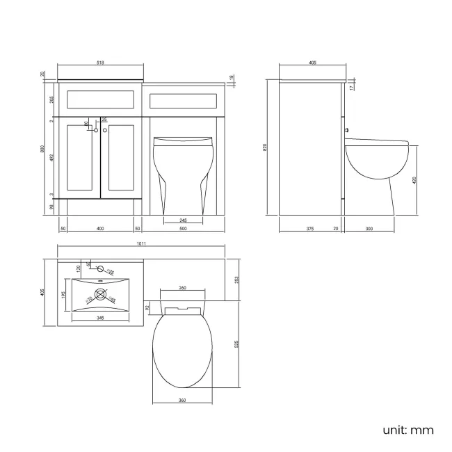 Milos Slate Grey Combination Vanity Basin and Austin Toilet 1000mm - Chrome Handles