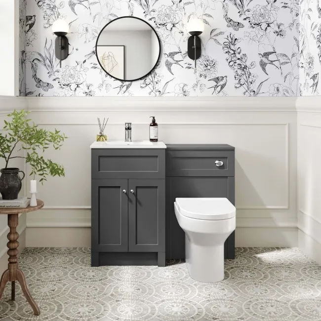 Milos Slate Grey Combination Vanity Basin and Miami Toilet 1000mm - Chrome Handles