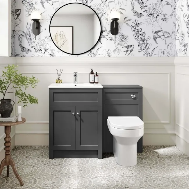 Milos Slate Grey Combination Vanity Basin and Miami Toilet 1100mm - Chrome Handles