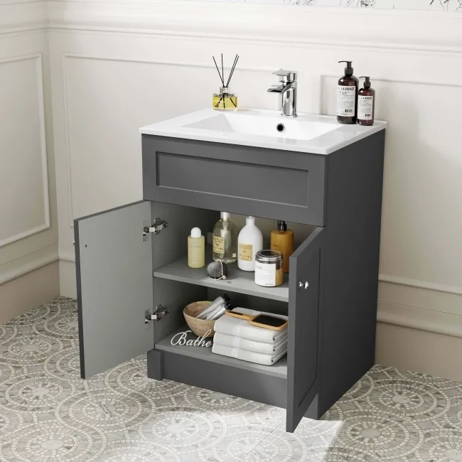 Milos Slate Grey Combination Vanity Basin and Miami Toilet 1100mm - Chrome Handles