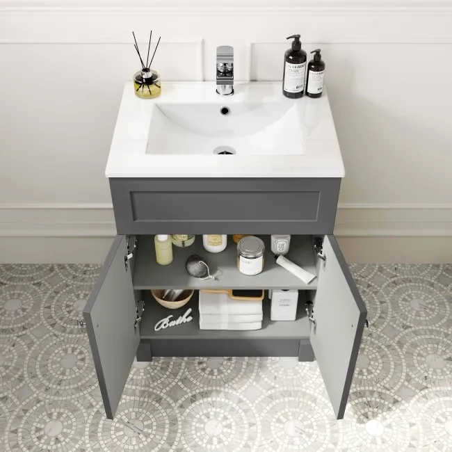 Milos Slate Grey Combination Vanity Basin and Miami Toilet 1100mm - Chrome Handles