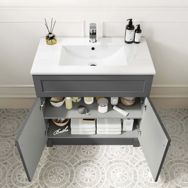 Milos Slate Grey Combination Vanity Basin and Miami Toilet 1300mm - Chrome Handles