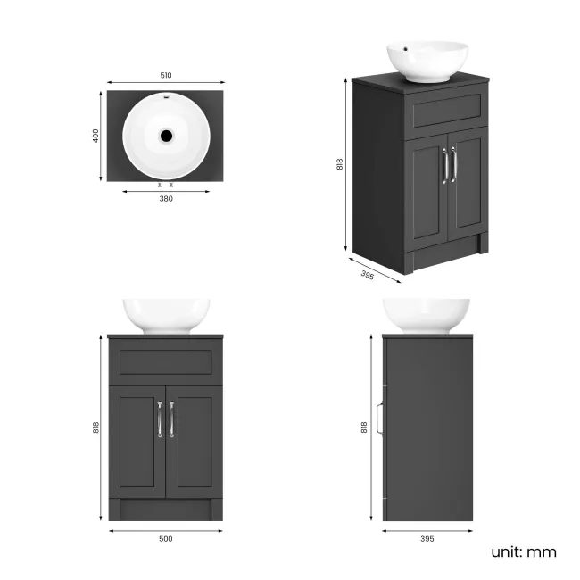 Milos Slate Grey Vanity with Mesa Basin 500mm - Traditional Handles