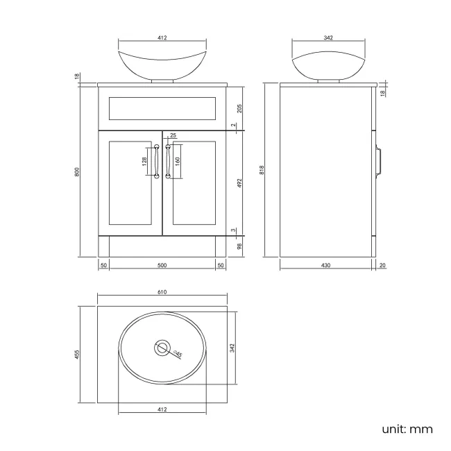 Milos Slate Grey Vanity with Oval Basin 600mm - Traditional Handles
