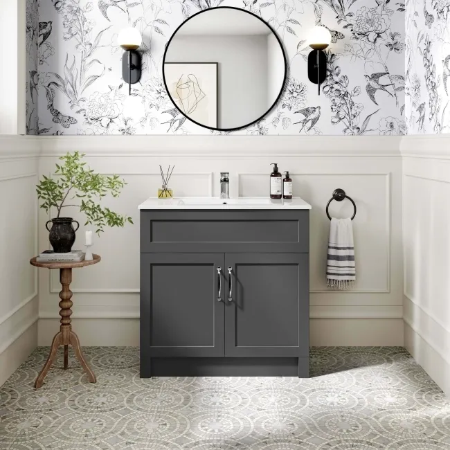 Milos Slate Grey Basin Vanity 800mm - Traditional Handles