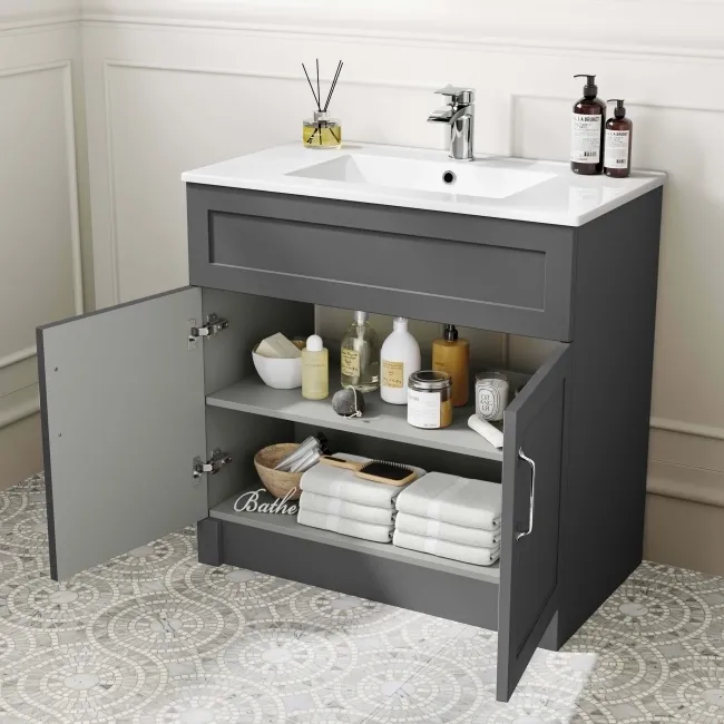 Milos Slate Grey Basin Vanity 800mm - Traditional Handles