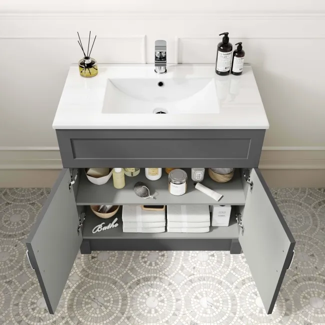 Milos Slate Grey Basin Vanity 800mm - Traditional Handles