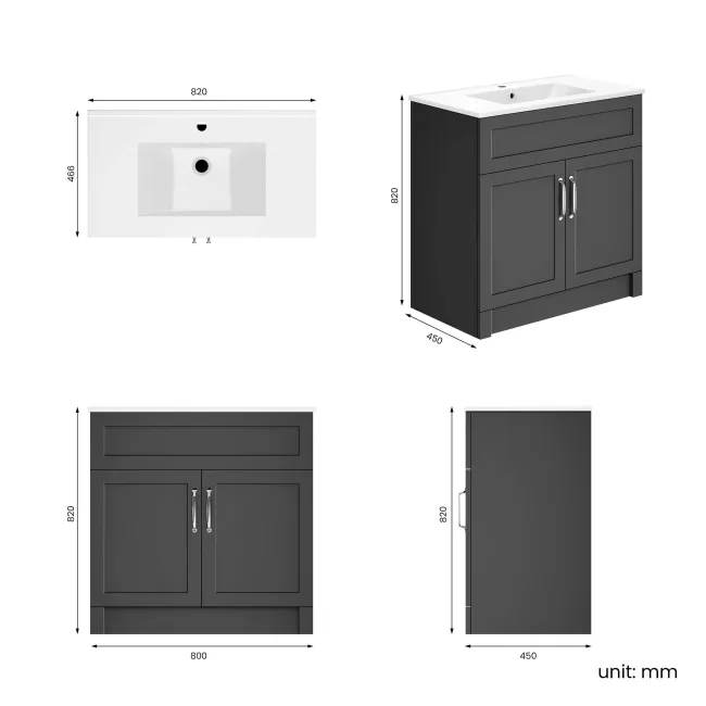 Milos Slate Grey Basin Vanity 800mm - Traditional Handles