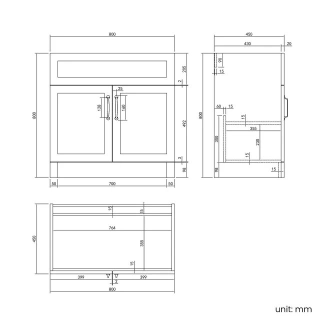 Milos Slate Grey Basin Vanity 800mm - Traditional Handles