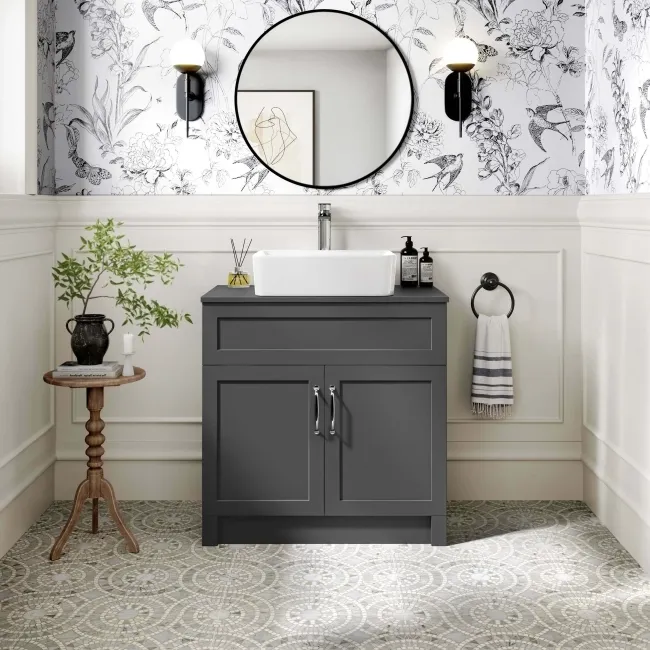 Milos Slate Grey Vanity with Troy Basin 800mm - Traditional Handles