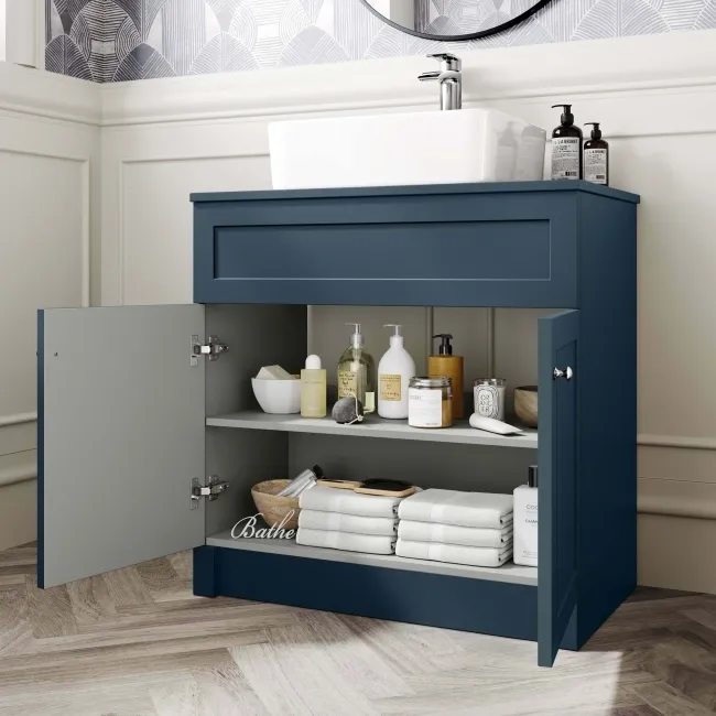 Milos Navy Blue Vanity with Troy Basin 800mm - Chrome Handles