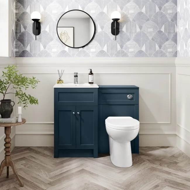 Milos Navy Blue Combination Vanity Basin and Austin Toilet 1000mm - Chrome Handles