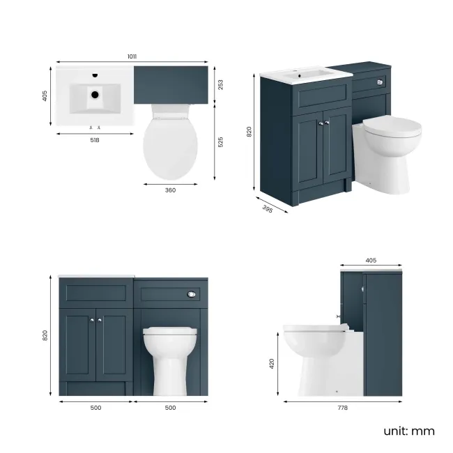 Milos Navy Blue Combination Vanity Basin and Austin Toilet 1000mm - Chrome Handles