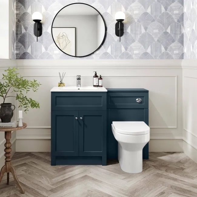 Milos Navy Blue Combination Vanity Basin and Miami Toilet 1100mm - Chrome Handles