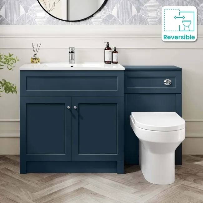 Milos Navy Blue Combination Vanity Basin and Miami Toilet 1300mm - Chrome Handles