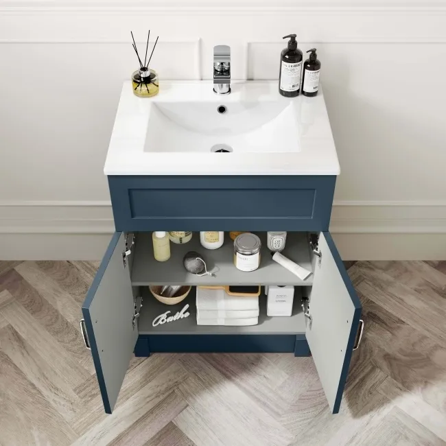 Milos Navy Blue Basin Vanity 600mm - Traditional Handles