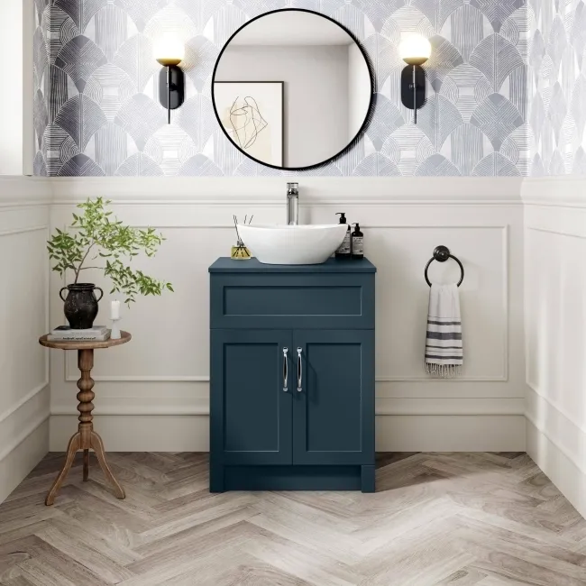 Milos Navy Blue Vanity with Oval Basin 600mm - Traditional Handles