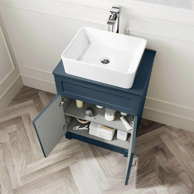 Milos Navy Blue Vanity with Troy Basin 600mm - Traditional Handles