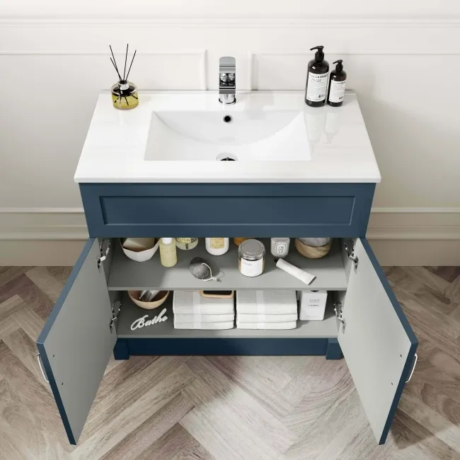 Milos Navy Blue Basin Vanity 800mm - Traditional Handles