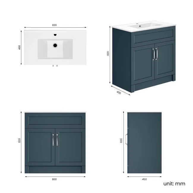 Milos Navy Blue Basin Vanity 800mm - Traditional Handles