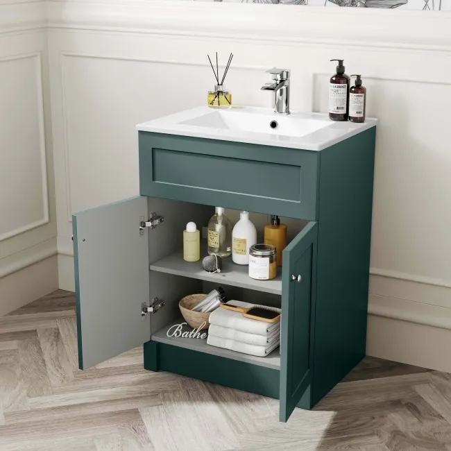 Milos Mystic Green Basin Vanity 600mm - Chrome Handles
