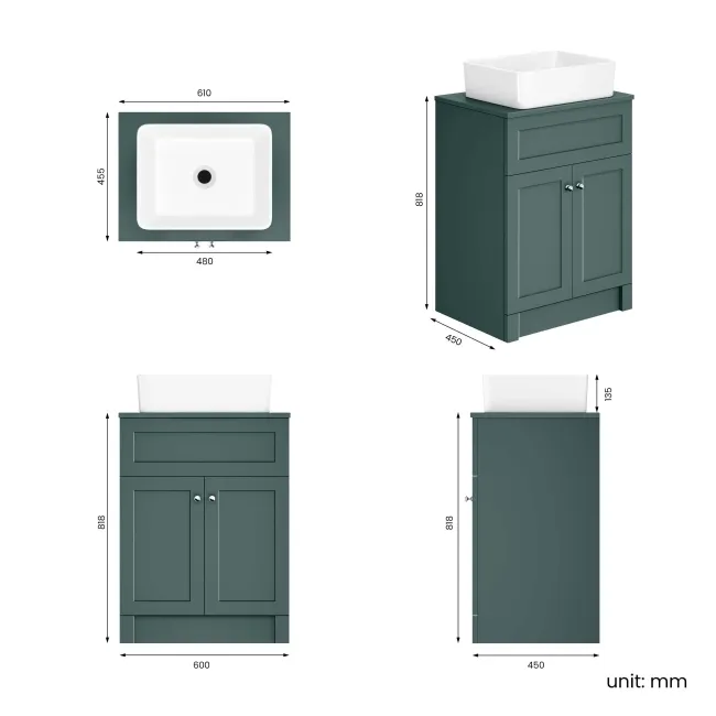 Milos Mystic Green Vanity with Troy Basin 600mm - Chrome Handles