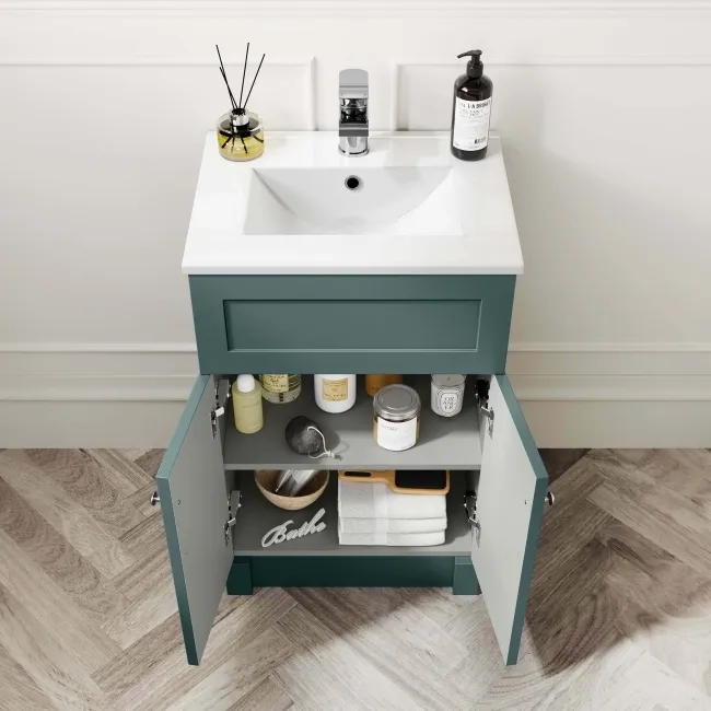 Milos Mystic Green Combination Vanity Basin and Miami Toilet 1000mm - Chrome Handles