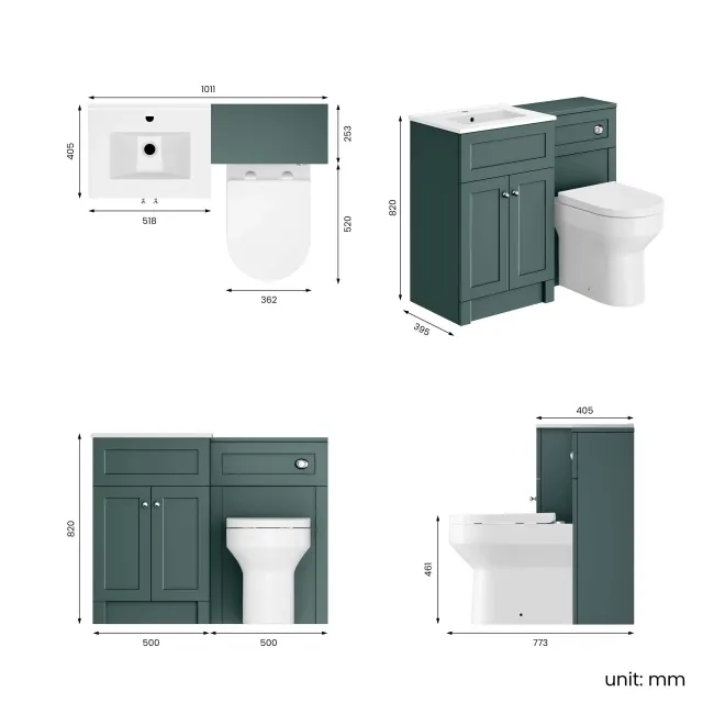 Milos Mystic Green Combination Vanity Basin and Miami Toilet 1000mm - Chrome Handles