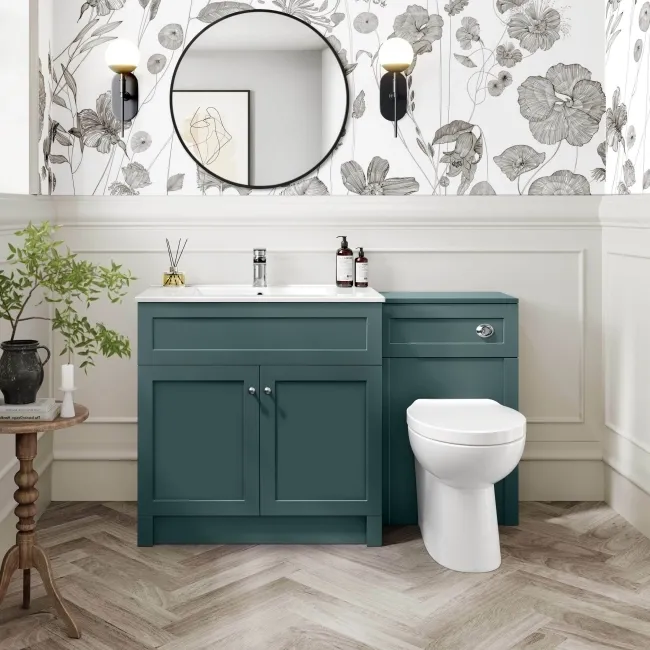 Milos Mystic Green Combination Vanity Basin and Austin Toilet 1300mm - Chrome Handles