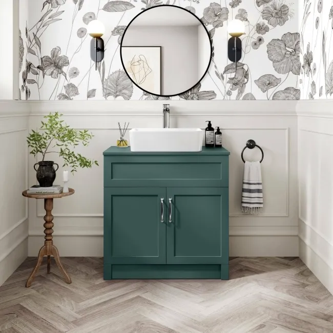 Milos Mystic Green Vanity with Troy Basin 800mm - Traditional Handles