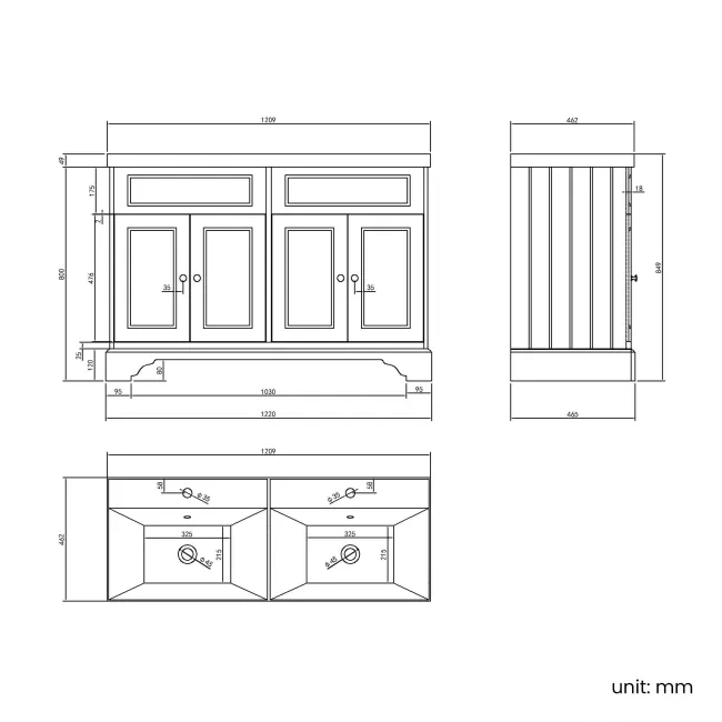 Lucia Graphite Grey Double Basin Vanity 1200mm