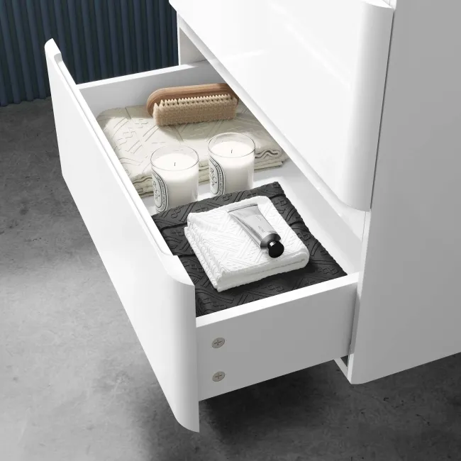 Corsica Gloss White Wall Hung Drawer Vanity with Marble Top & Curved Counter Top Basin 600mm