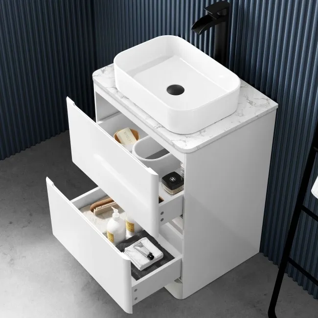 Corsica Gloss White Vanity Drawer with Marble Top & Marin Basin 600mm