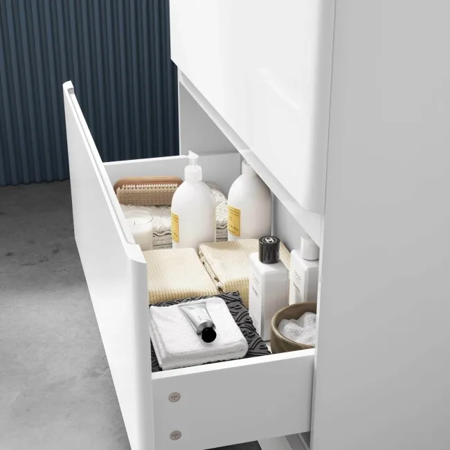 Corsica Gloss White Vanity Drawer with Marble Top & Curved Counter Top Basin 800mm