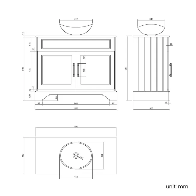 Lucia Graphite Grey Vanity with Marble Top & Oval Counter Top Basin 1030mm - Brass Knurled Handles
