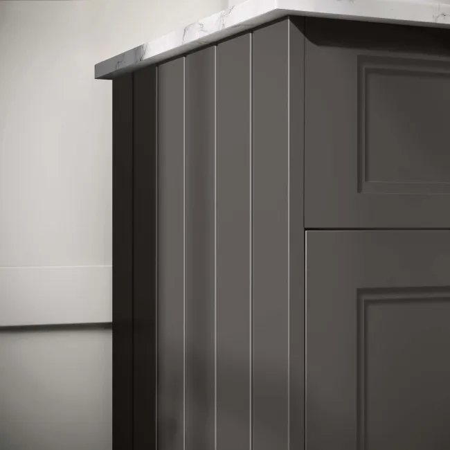 Lucia Graphite Grey Vanity with Marble Top & Curved Counter Top Basin 1030mm - Brass Knurled Handles