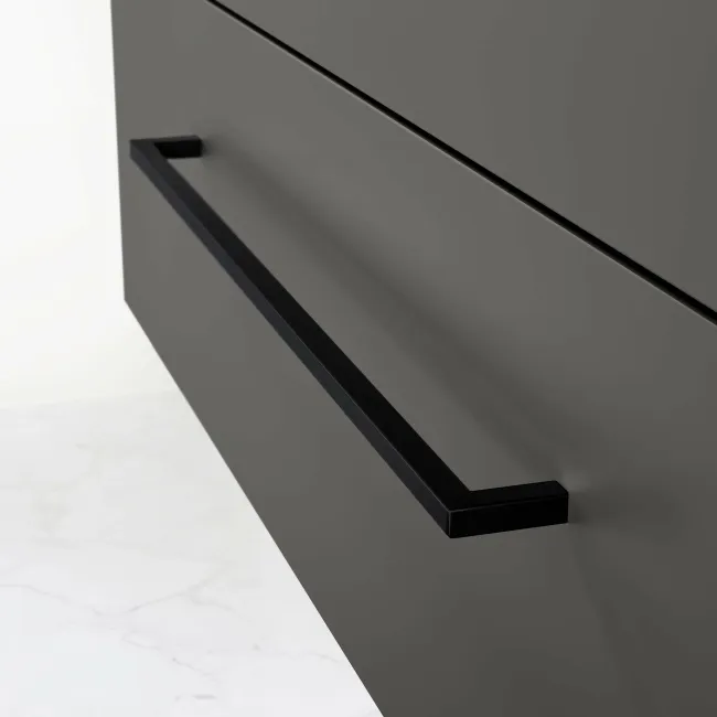 Elba Graphite Grey Wall Hung Drawer Vanity with Marble Top & Curved Counter Top Basin 1000mm - Black Accents