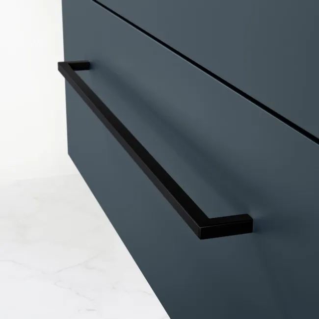 Elba Inky Blue Wall Hung Basin Drawer Vanity 800mm with Matt Black Stand