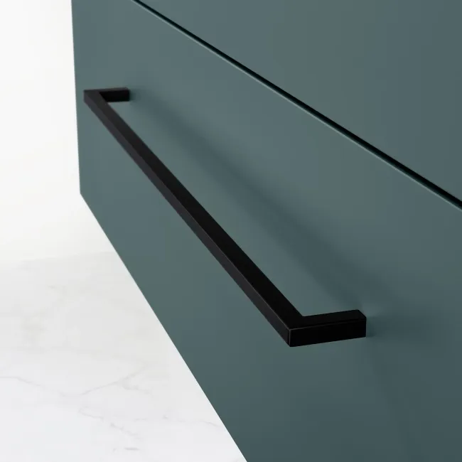 Elba Midnight Green Wall Hung Drawer Vanity with Marble Top & Curved Counter Top Basin 1000mm - Black Accents