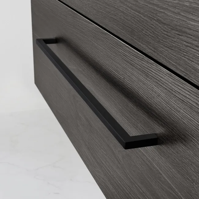 Elba Charcoal Elm Wall Hung Drawer Vanity with Marble Top & Curved Counter Top Basin 1000mm - Black Accents