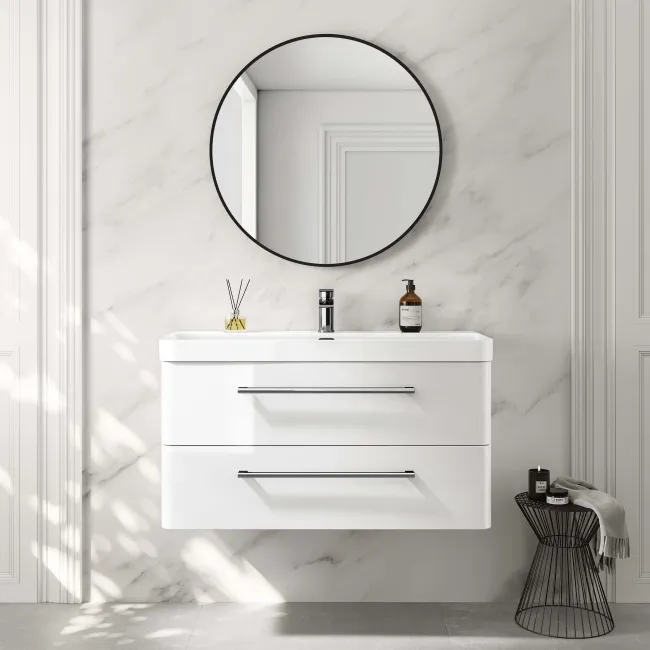 Omaha Gloss White Wall Hung Basin Drawer Vanity 1000mm