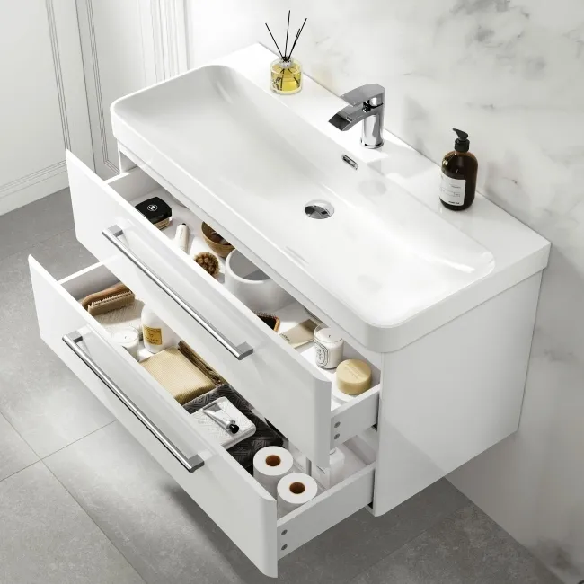 Omaha Gloss White Wall Hung Basin Drawer Vanity 1000mm