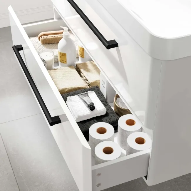 Omaha Gloss White Wall Hung Basin Drawer Vanity 1000mm - Black Accents