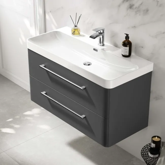 Omaha Slate Grey Wall Hung Basin Drawer Vanity 1000mm