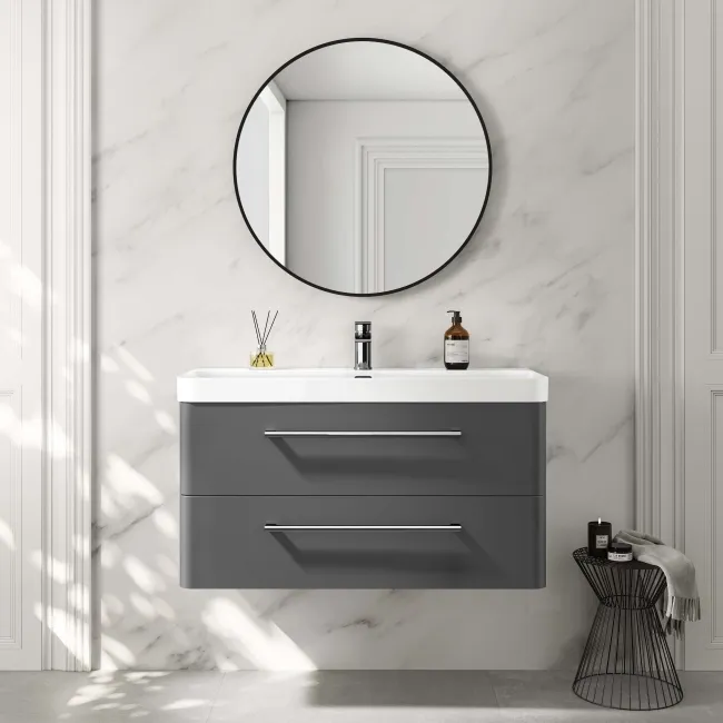 Omaha Slate Grey Wall Hung Basin Drawer Vanity 1000mm